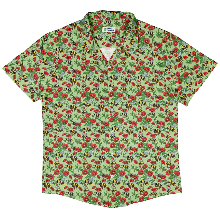 Bee - autiful Garden Button Up Shirt Geek Nerd adult sizing botany print Design by Julie Kitzes