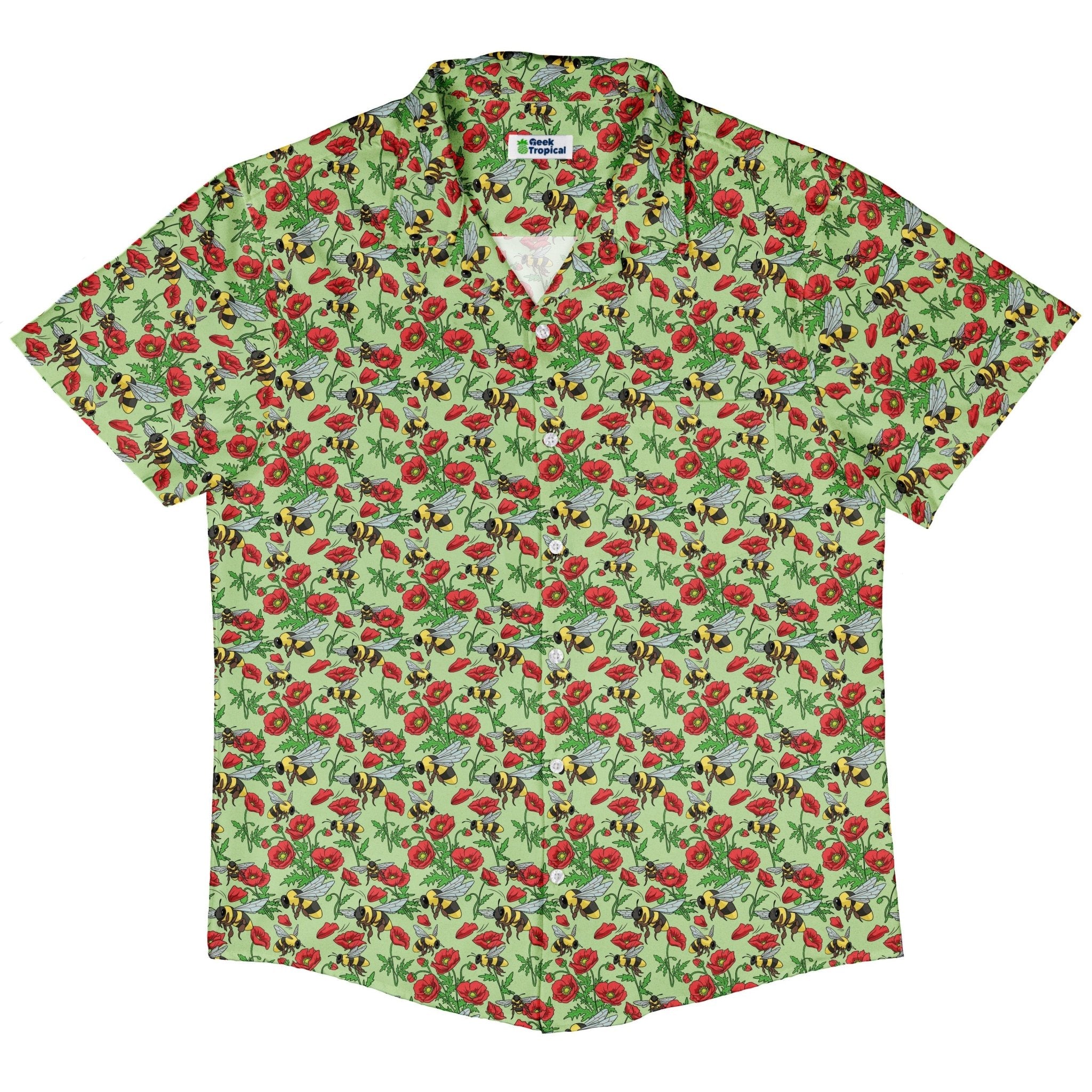 Bee - autiful Garden Button Up Shirt Geek Nerd adult sizing botany print Design by Julie Kitzes