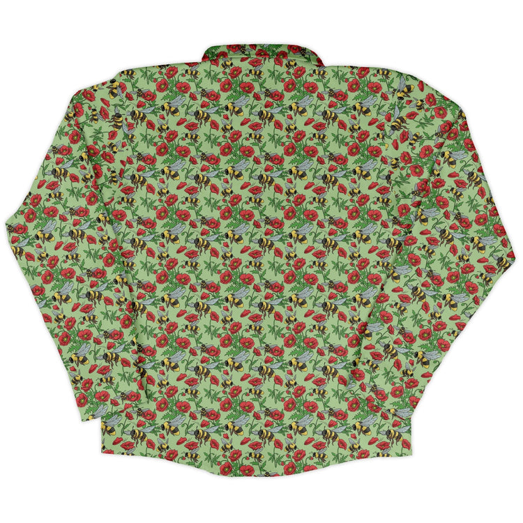 Bee - autiful Garden Long Sleeve Button Up Shirt Geek Nerd adult sizing botany print Design by Julie Kitzes