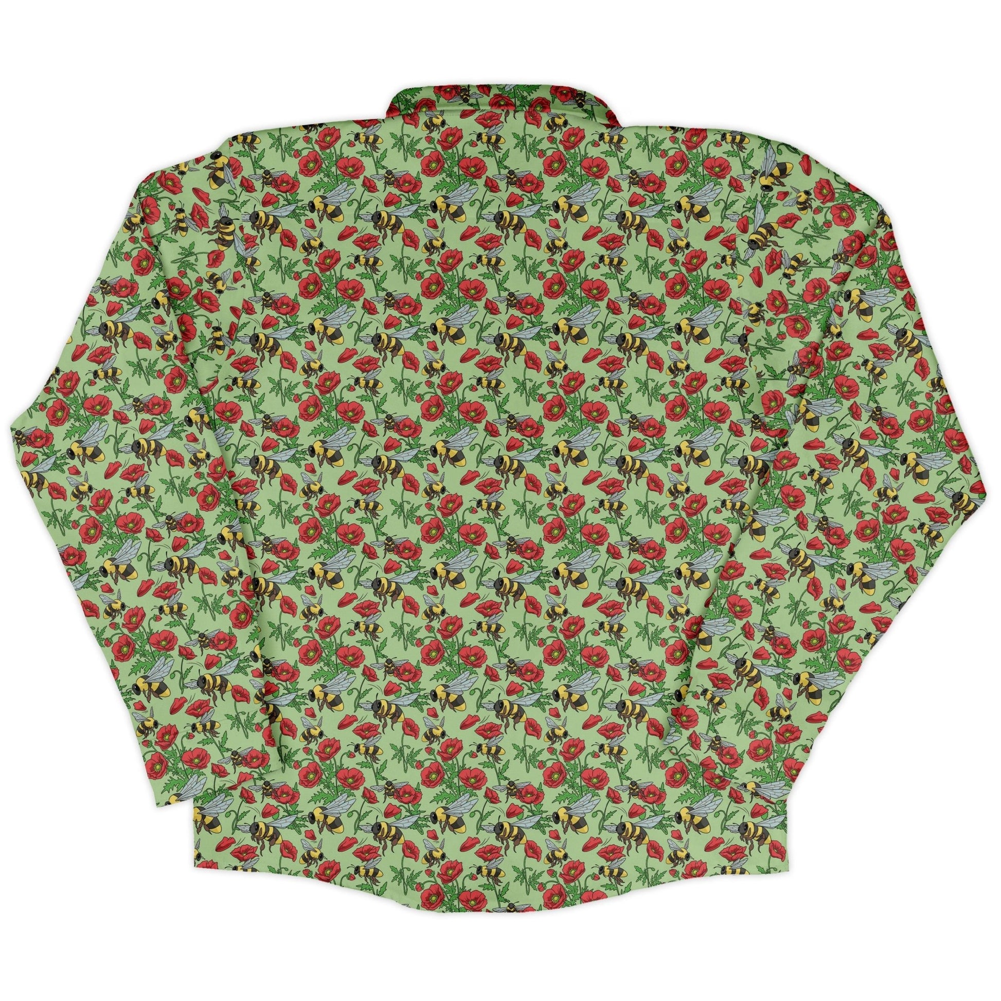 Bee - autiful Garden Long Sleeve Button Up Shirt Geek Nerd adult sizing botany print Design by Julie Kitzes