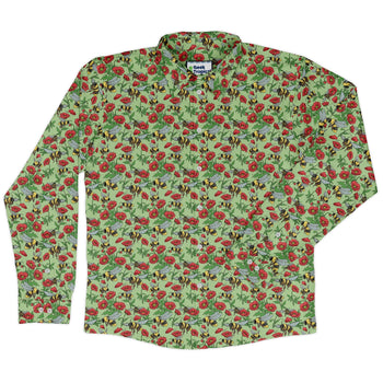 Bee - autiful Garden Long Sleeve Button Up Shirt Geek Nerd adult sizing botany print Design by Julie Kitzes