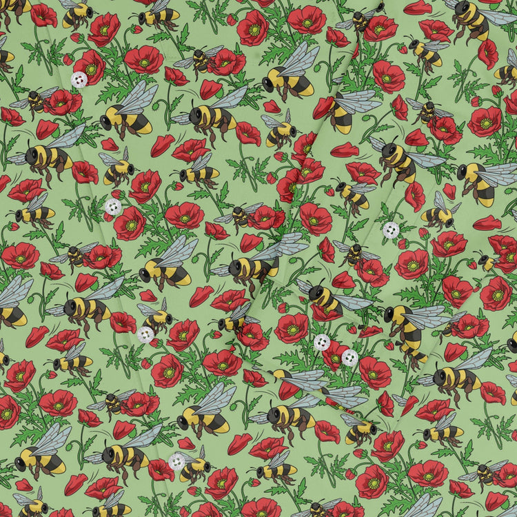 Bee - autiful Garden Long Sleeve Button Up Shirt Geek Nerd adult sizing botany print Design by Julie Kitzes