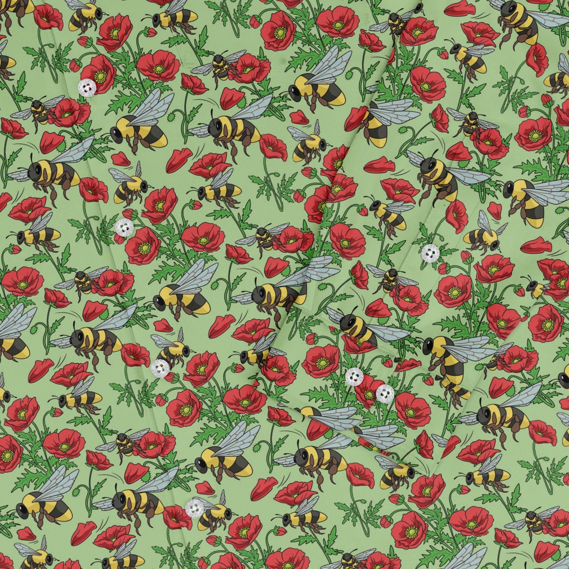 Bee - autiful Garden Long Sleeve Button Up Shirt Geek Nerd adult sizing botany print Design by Julie Kitzes