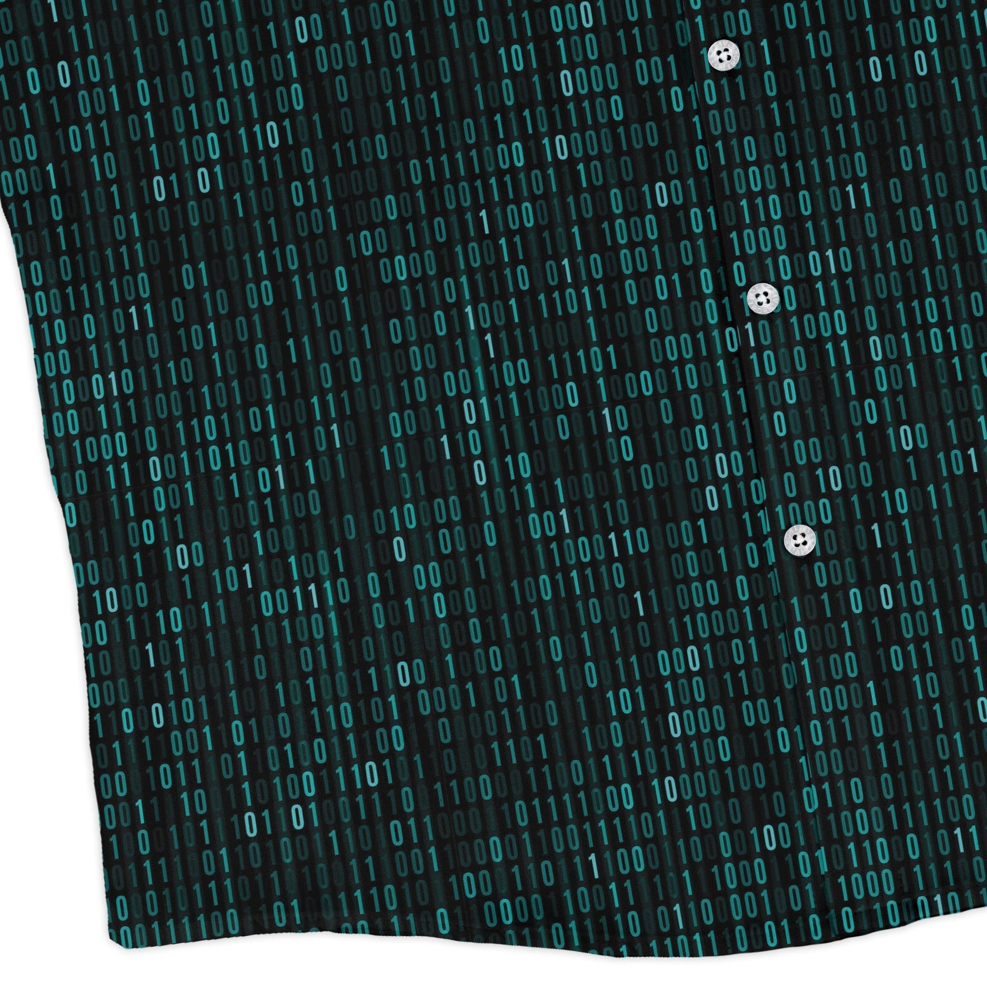 Binary Computer 1s and 0s Teal Black Long Sleeve Button Up Shirt Geek Nerd adult sizing computer print FLOW DESC WRITING