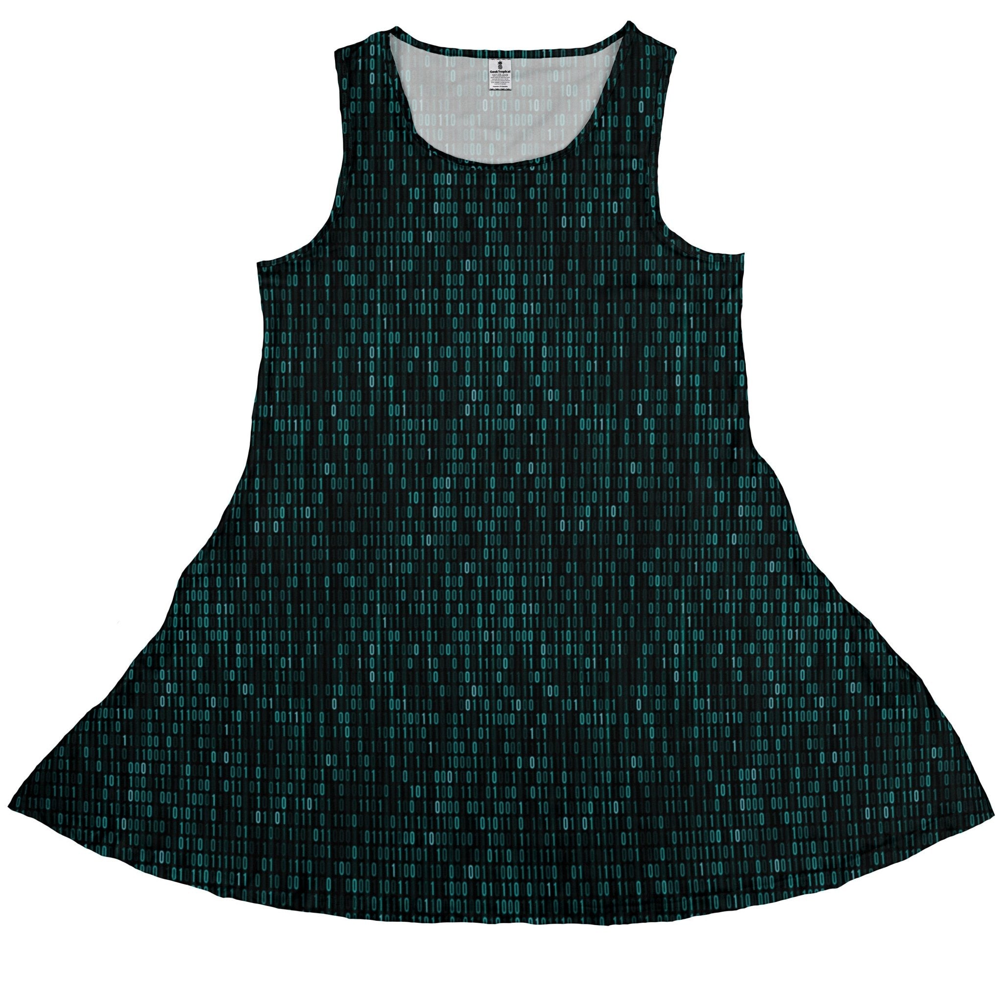 Binary Computer 1s And 0s Teal Black Dress Geek Nerd computer print lx - C Simple Patterns