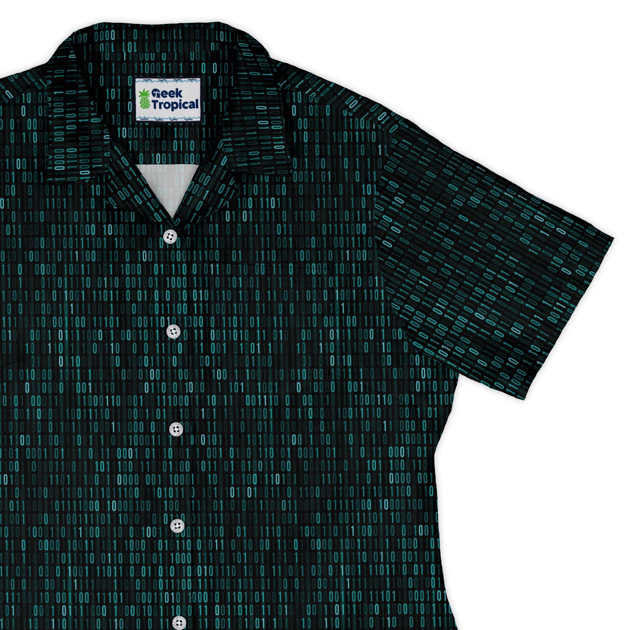 Binary Computer 1s and 0s Teal Black Curvy Button Up Shirt Geek Nerd computer print Simple Patterns women