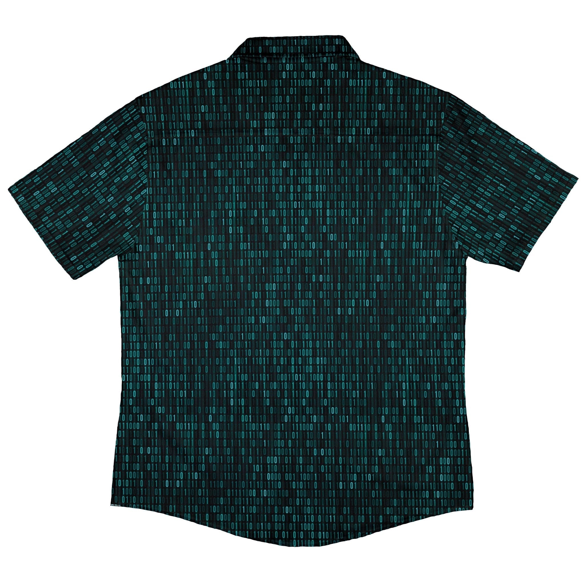 Ready-to-Ship Binary Computer 1s and 0s Teal Black Button Up Shirt - adult sizing - computer print - ready-to-ship