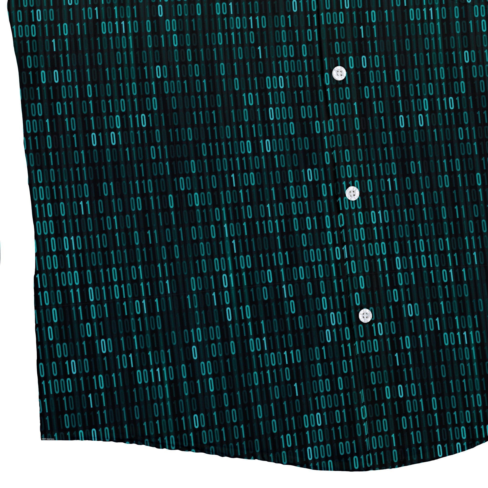 Binary Computer 1s and 0s Teal Black Button Up Shirt - adult sizing - computer print - Simple Patterns