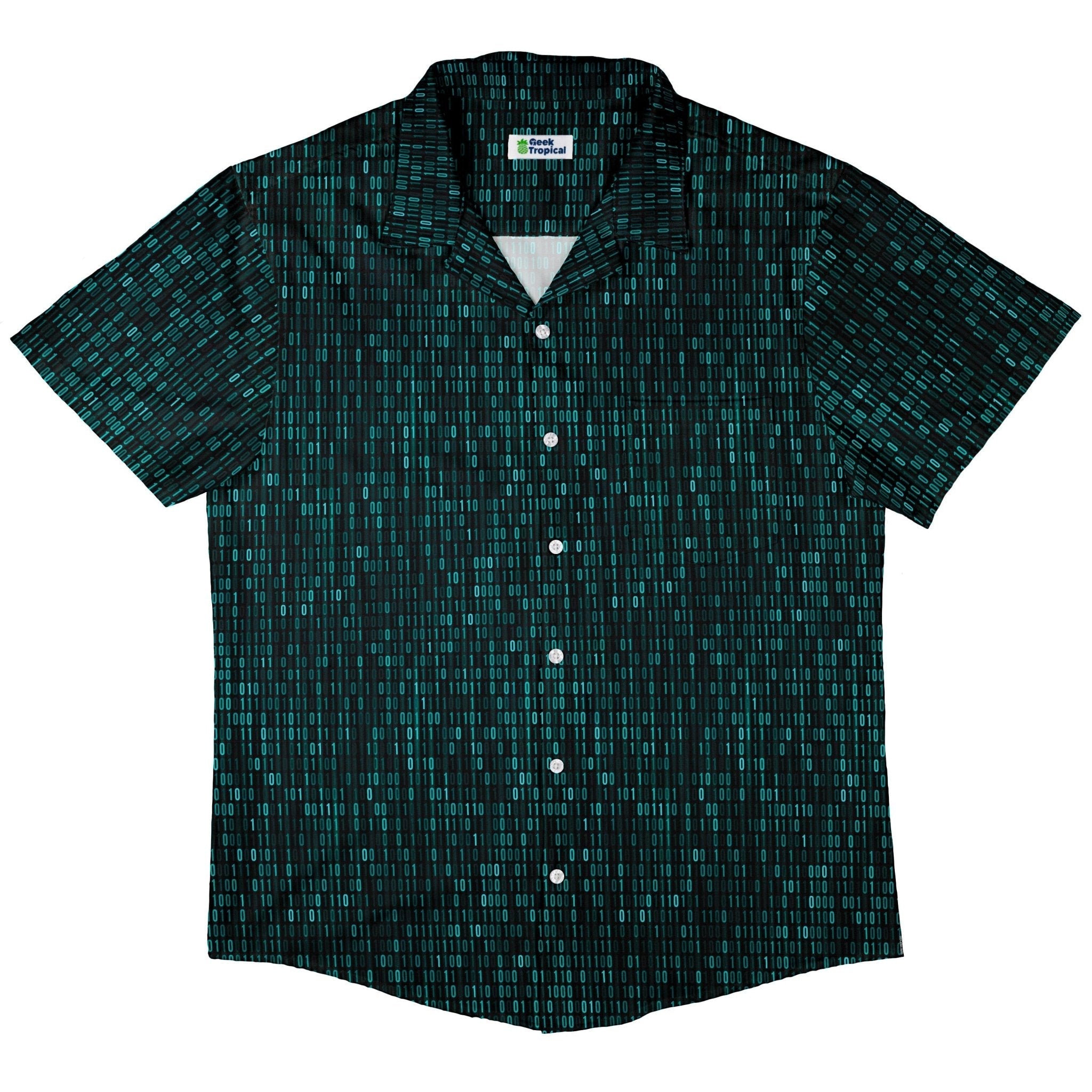 Clearance Ready - to - Ship Binary Computer 1s and 0s Teal Black Button Up Shirt Geek Nerd adult sizing Clearance computer print