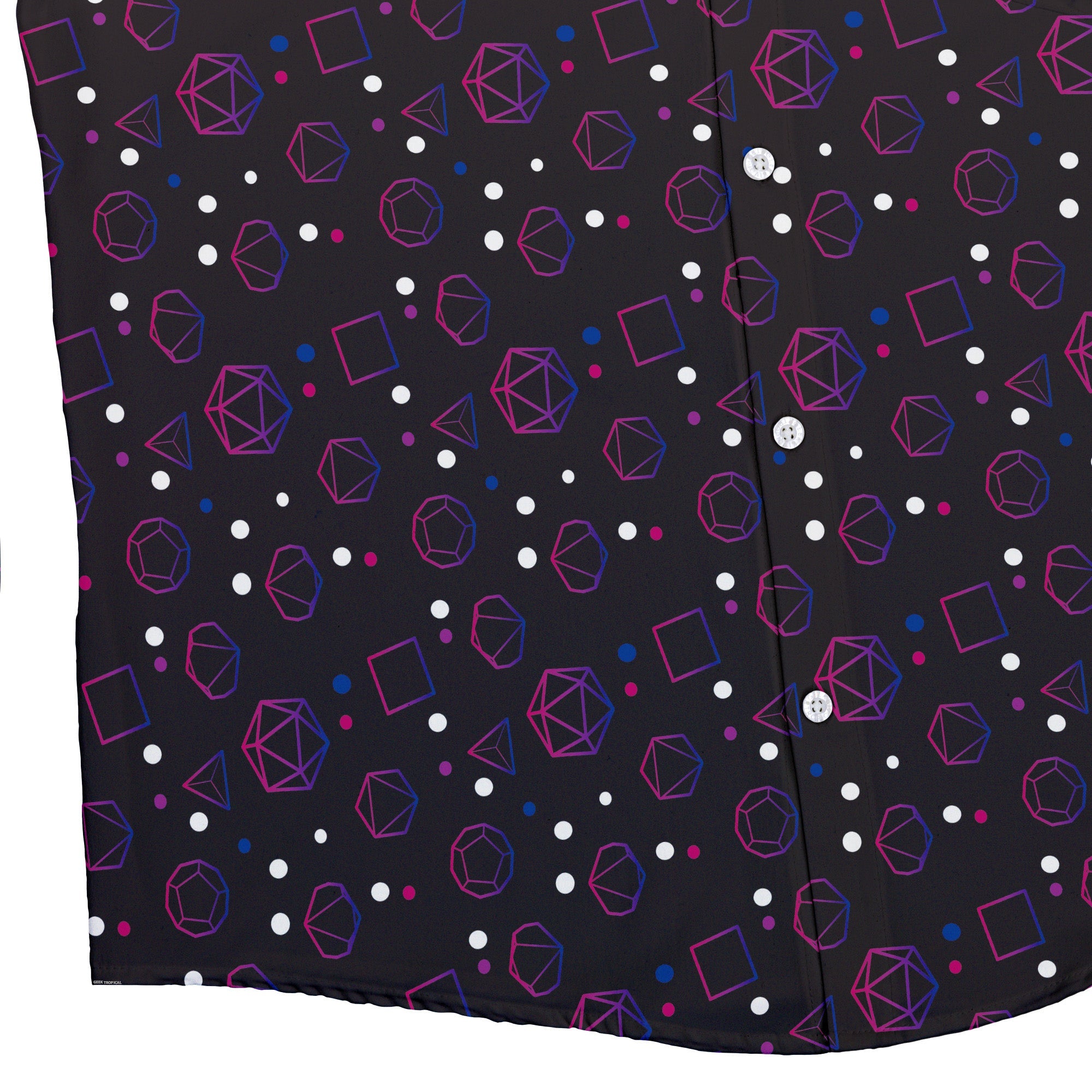Bisexual Pride Flag DND Dice Button Up Shirt - adult sizing - Design by Heather Davenport - dnd & rpg print