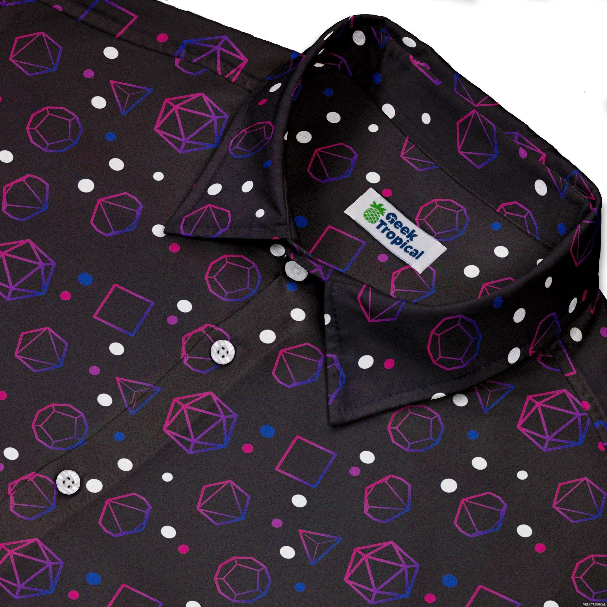 Bisexual Pride Flag DND Dice Button Up Shirt - adult sizing - Design by Heather Davenport - dnd & rpg print