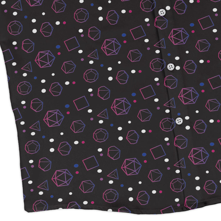 Bisexual Pride Flag Dnd Dice Long Sleeve Button Up Shirt Geek Nerd adult sizing Design by Heather Davenport dnd & rpg print
