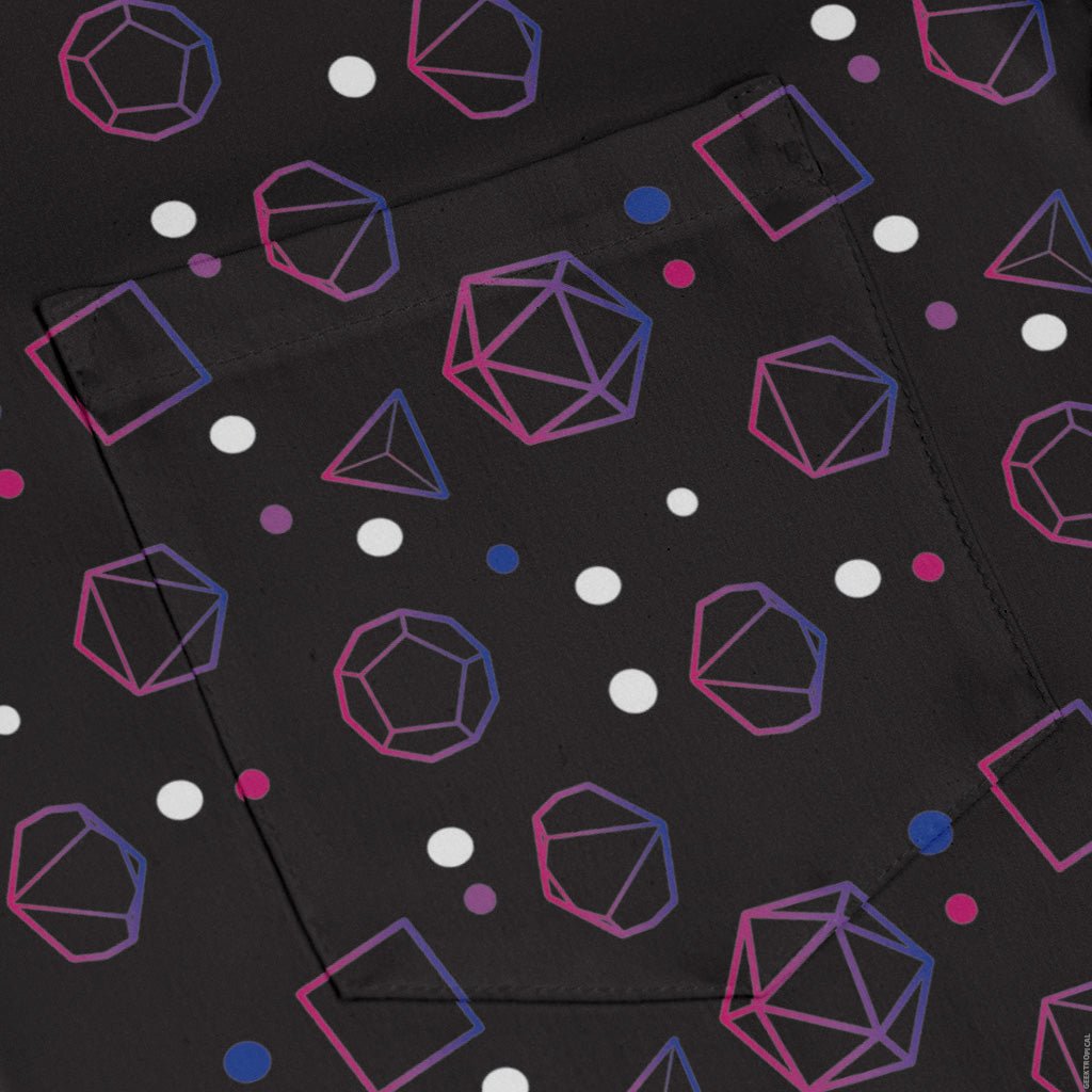 Bisexual Pride Flag Dnd Dice Long Sleeve Button Up Shirt Geek Nerd adult sizing Design by Heather Davenport dnd & rpg print