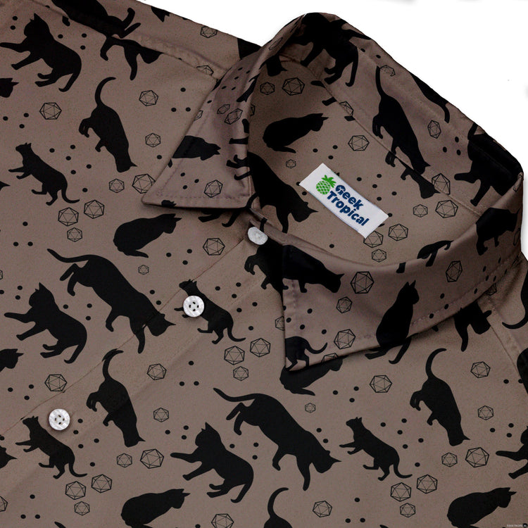 Black Cat DND Dice Button Up Shirt Geek Nerd adult sizing halloween q4