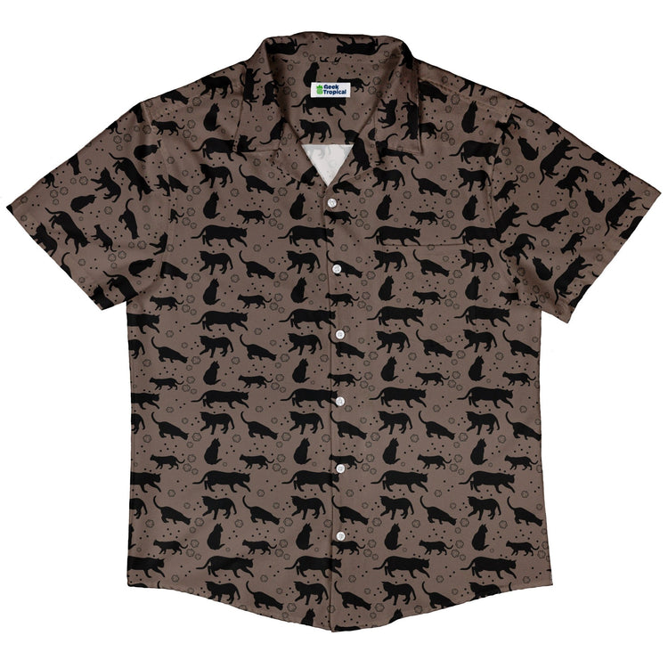 Dnd Dice Black Cats Button Up Shirt Geek Nerd adult sizing Animal Patterns Design by Heather Davenport