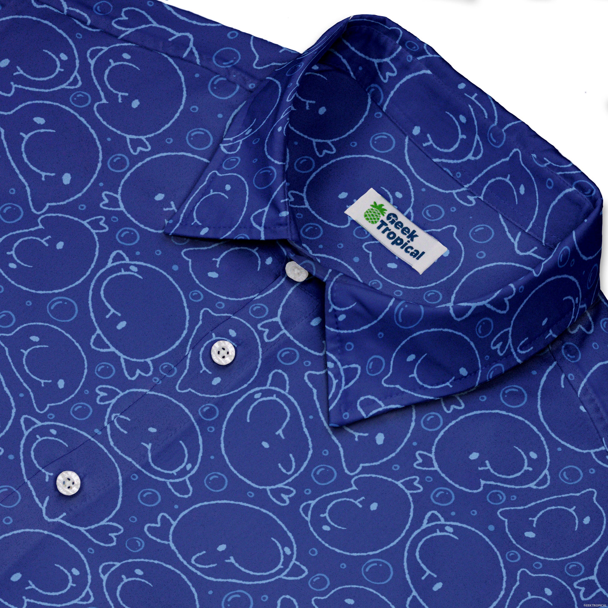 Blob Fish Blue Button Up Shirt Neck