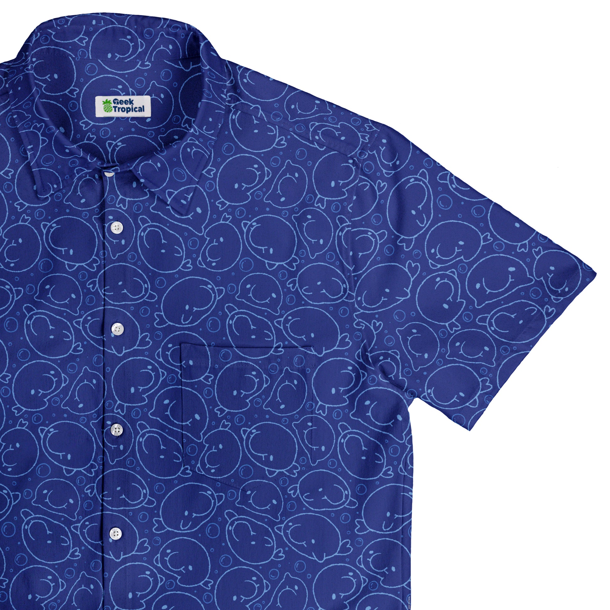 Blob Fish Blue Button Up Shirt Top Corner