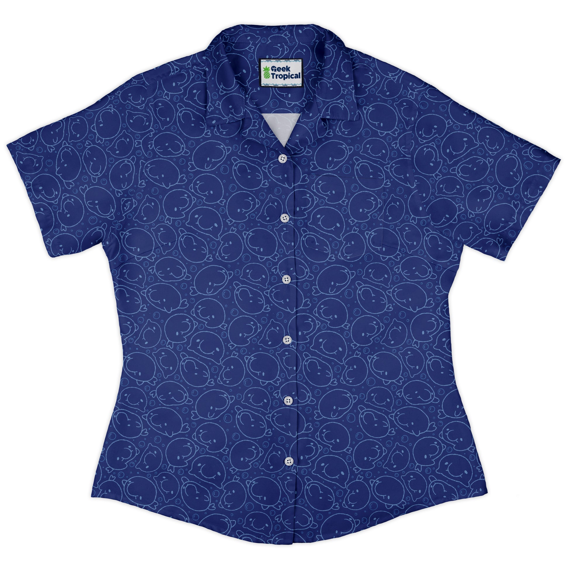 Blob Fish Blue Curvy Button Up Shirt womens front