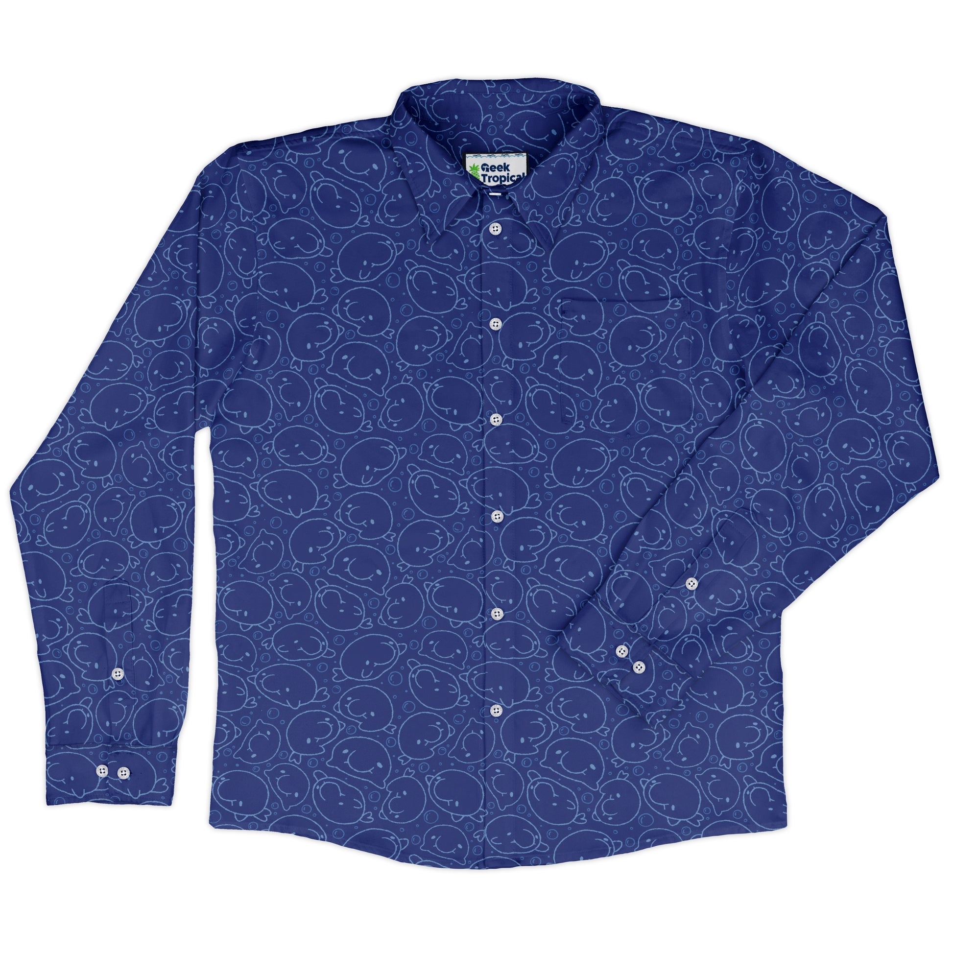 Blob Fish Blue Long Sleeve Button Up Shirt front