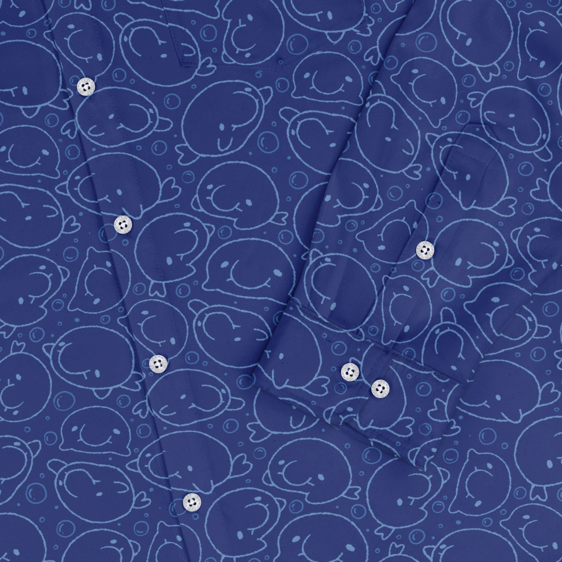 Blob Fish Blue Long Sleeve Button Up Shirt sleeve close