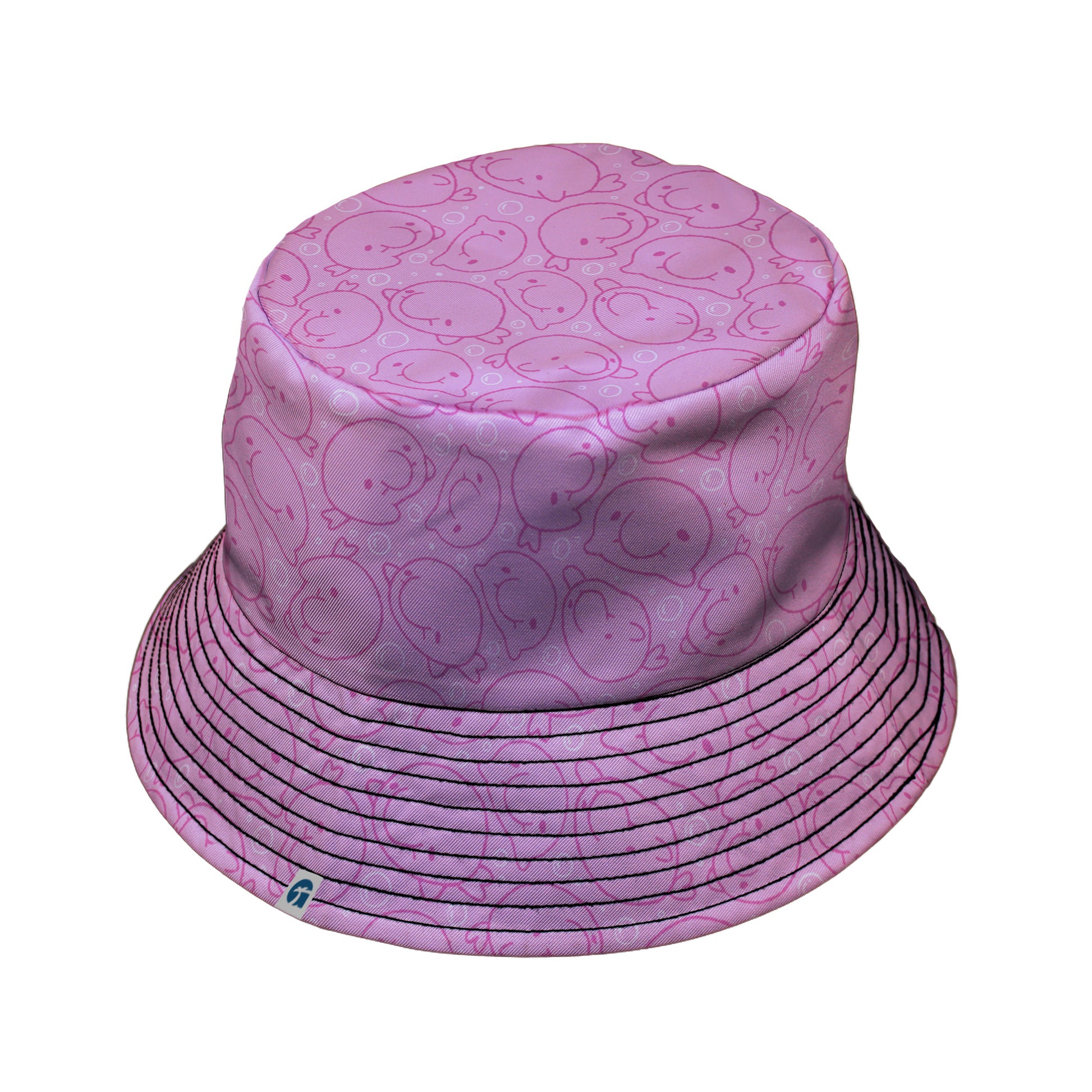 Blob Fish Pink Bucket Hat Black Stitching