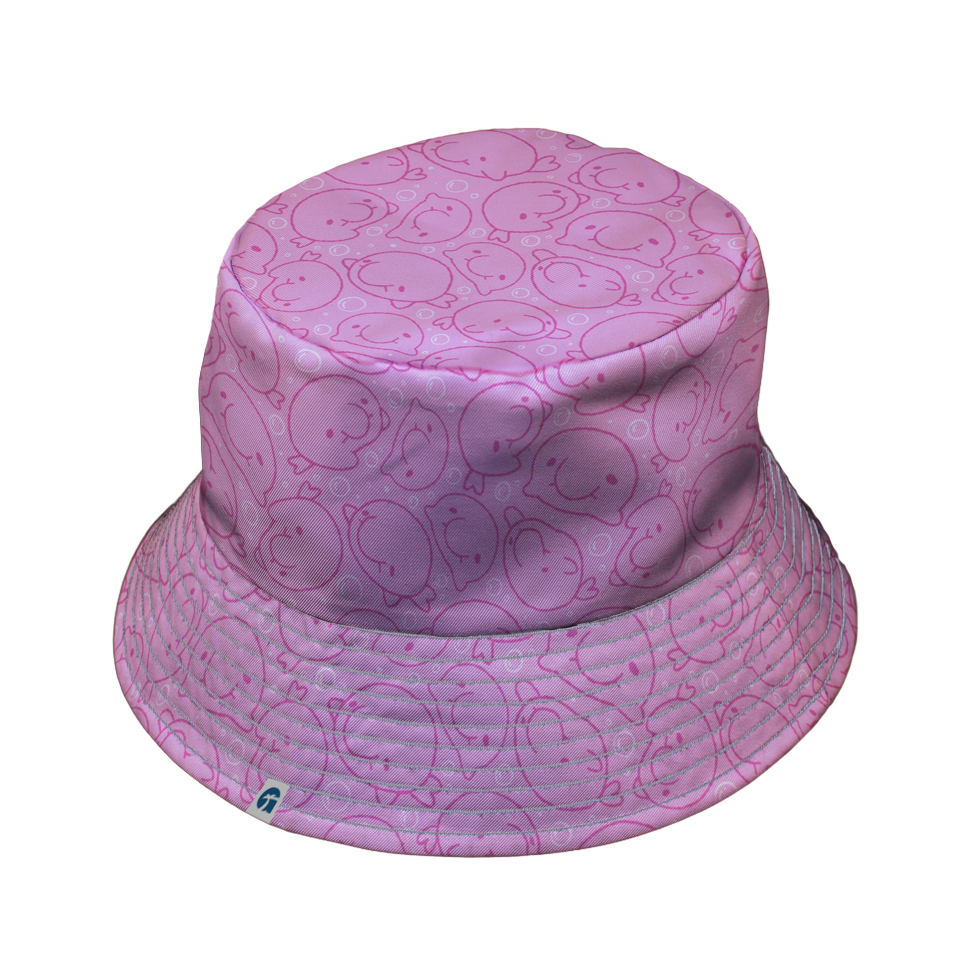 Blob Fish Pink Bucket Hat Gray Stitching