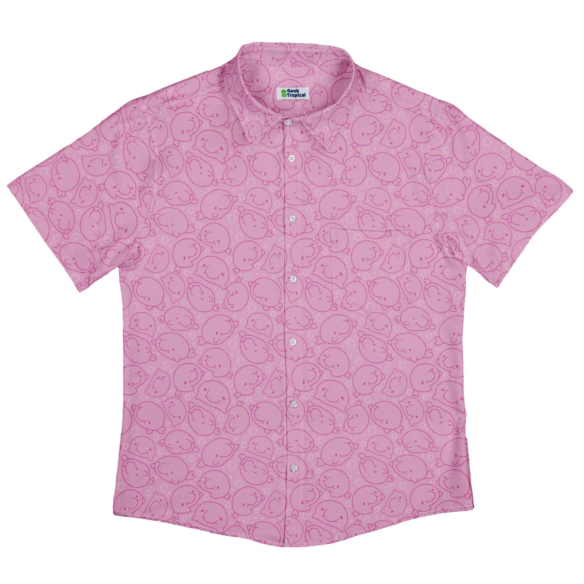 Blob Fish Pink Button Up Shirt Flat Front