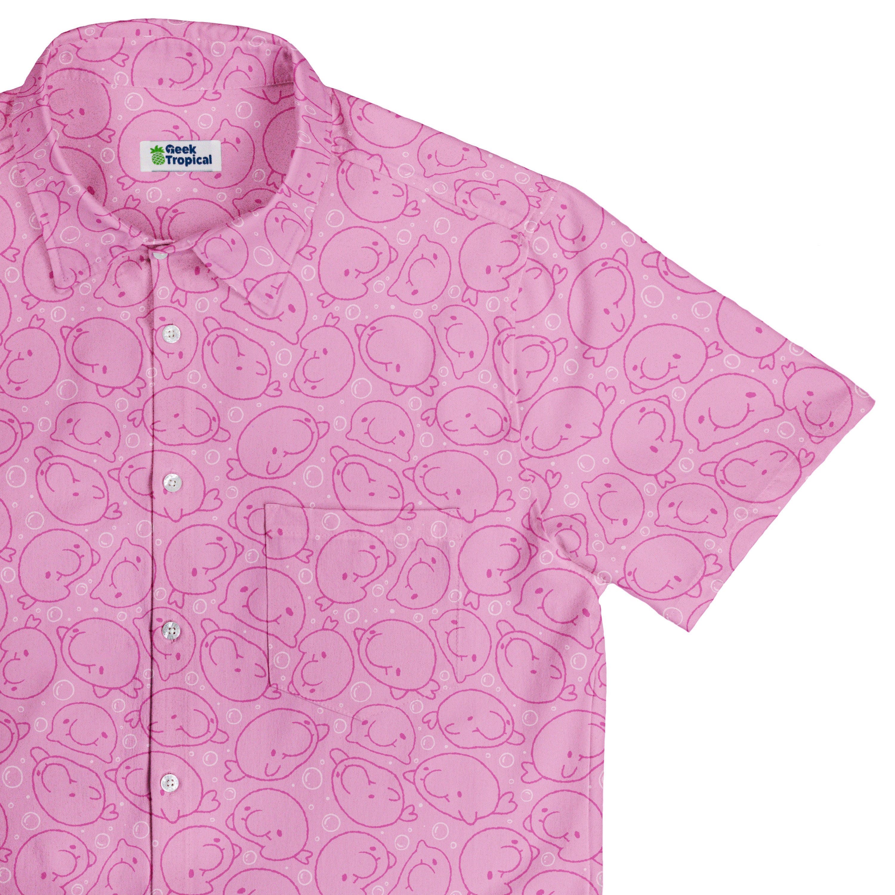 Blob Fish Pink Button Up Shirt Top Corner