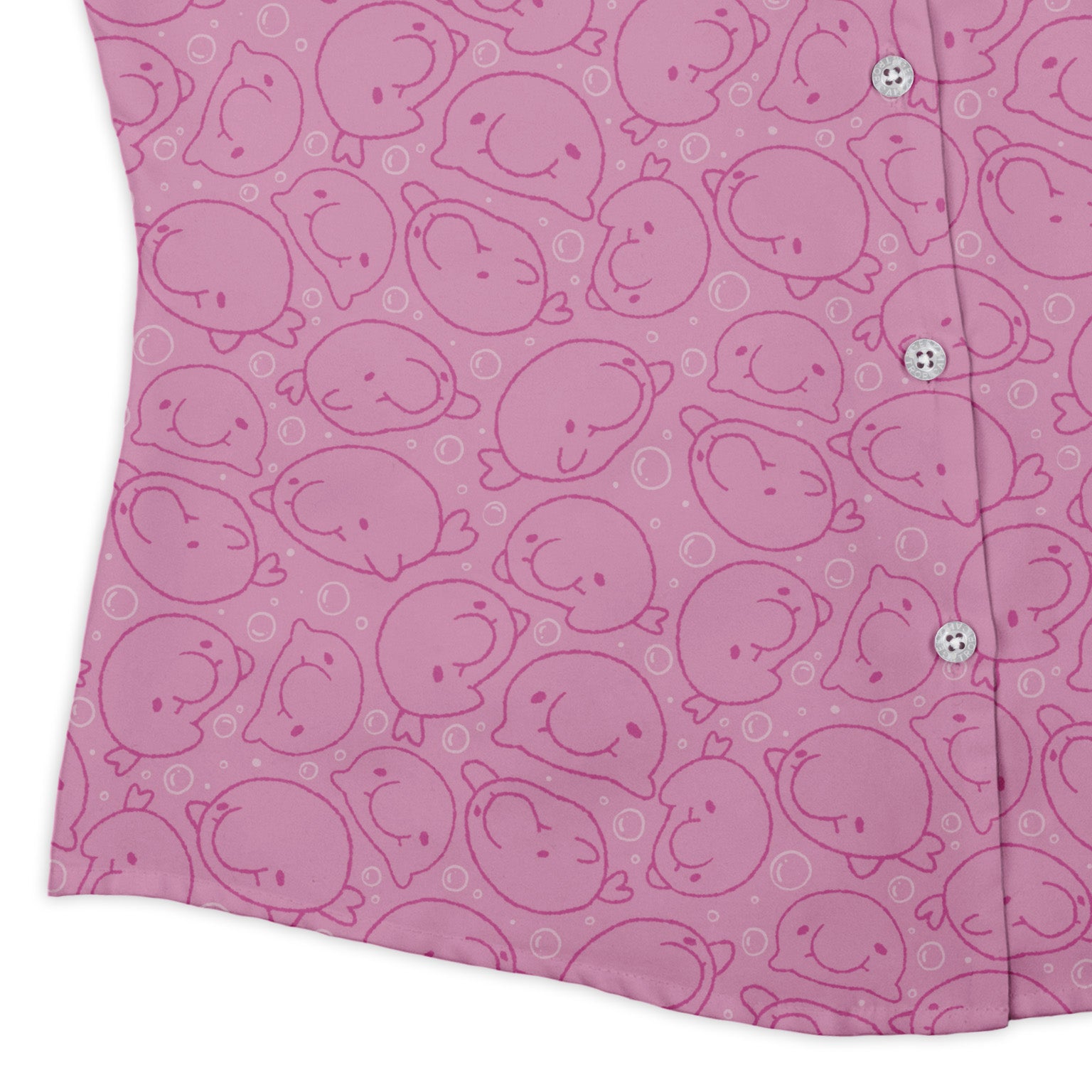 Blob Fish Pink Curvy Button Up Shirt womens corner
