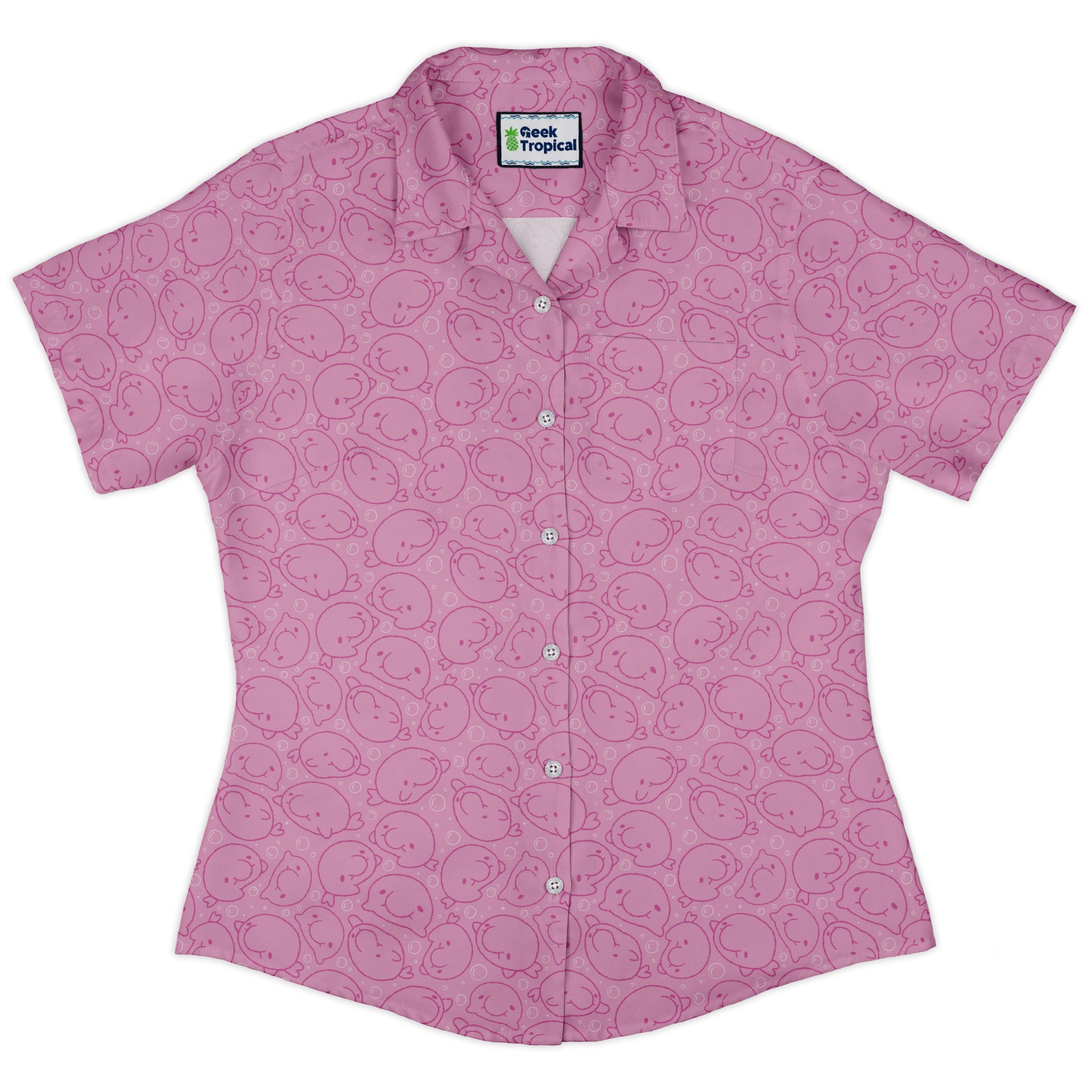 Blob Fish Pink Curvy Button Up Shirt womens front