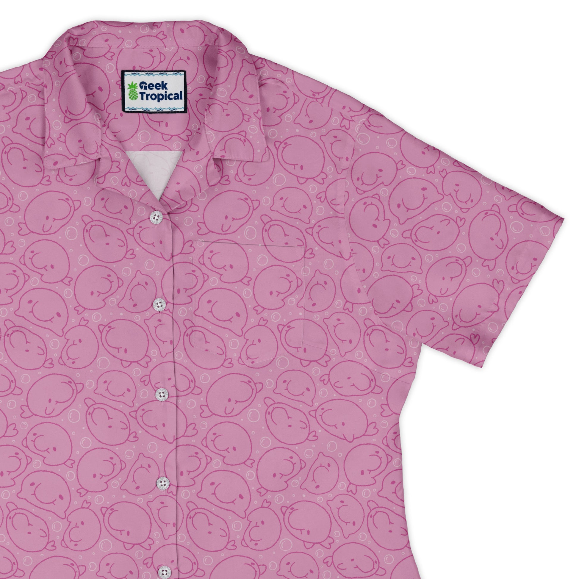 Blob Fish Pink Curvy Button Up Shirt womens top right