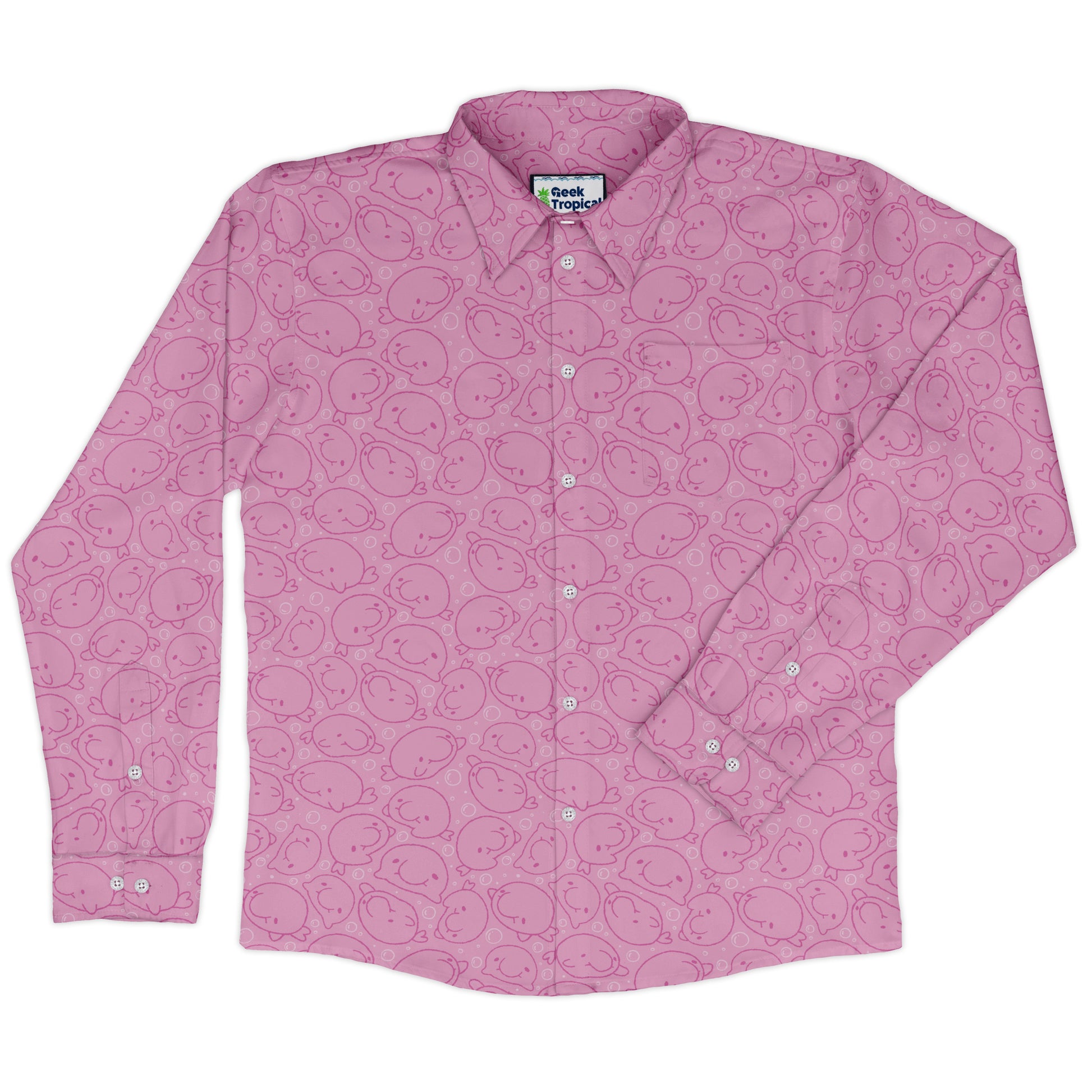 Blob Fish Pink Long Sleeve Button Up Shirt front