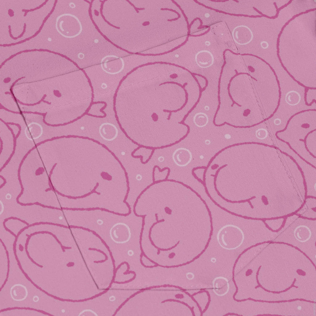 Blob Fish Pink Long Sleeve Button Up Shirt pocket