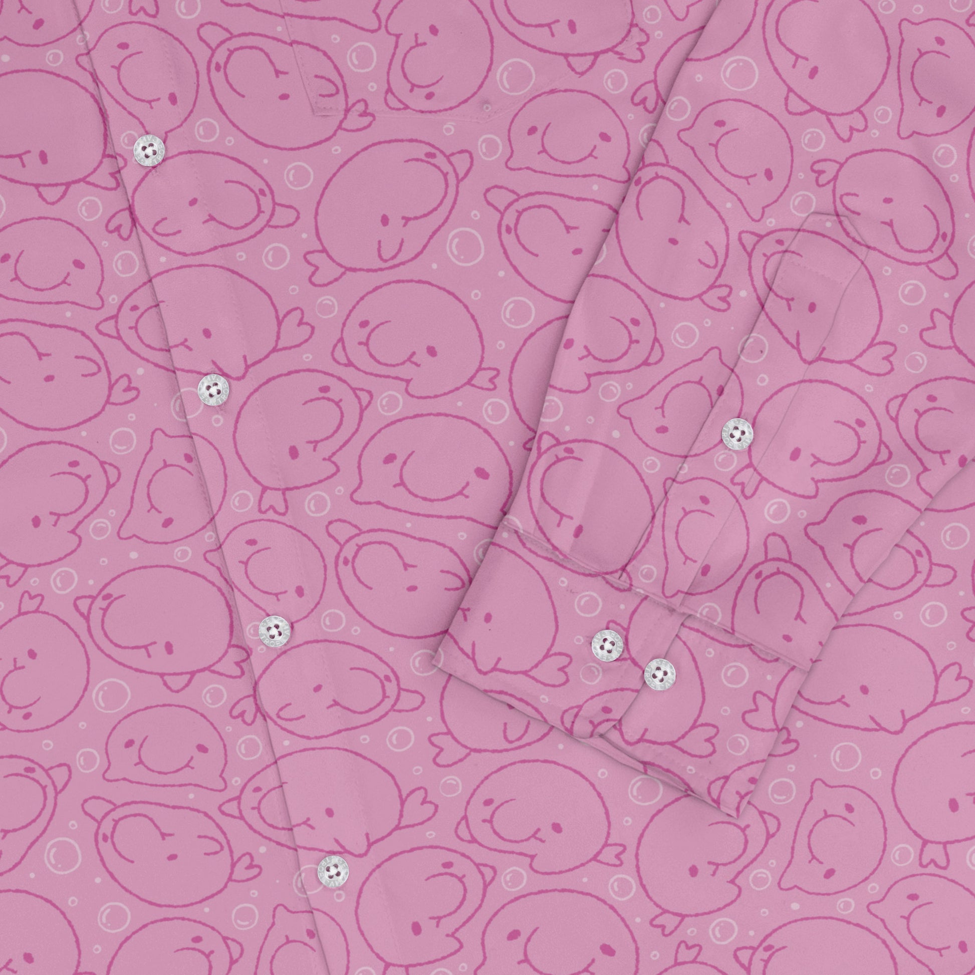 Blob Fish Pink Long Sleeve Button Up Shirt sleeve close