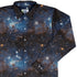 Blue Brown Galaxy Space Long Sleeve Button Up Shirt Geek Nerd adult sizing FLOW DESC WRITING outer space & astronaut print