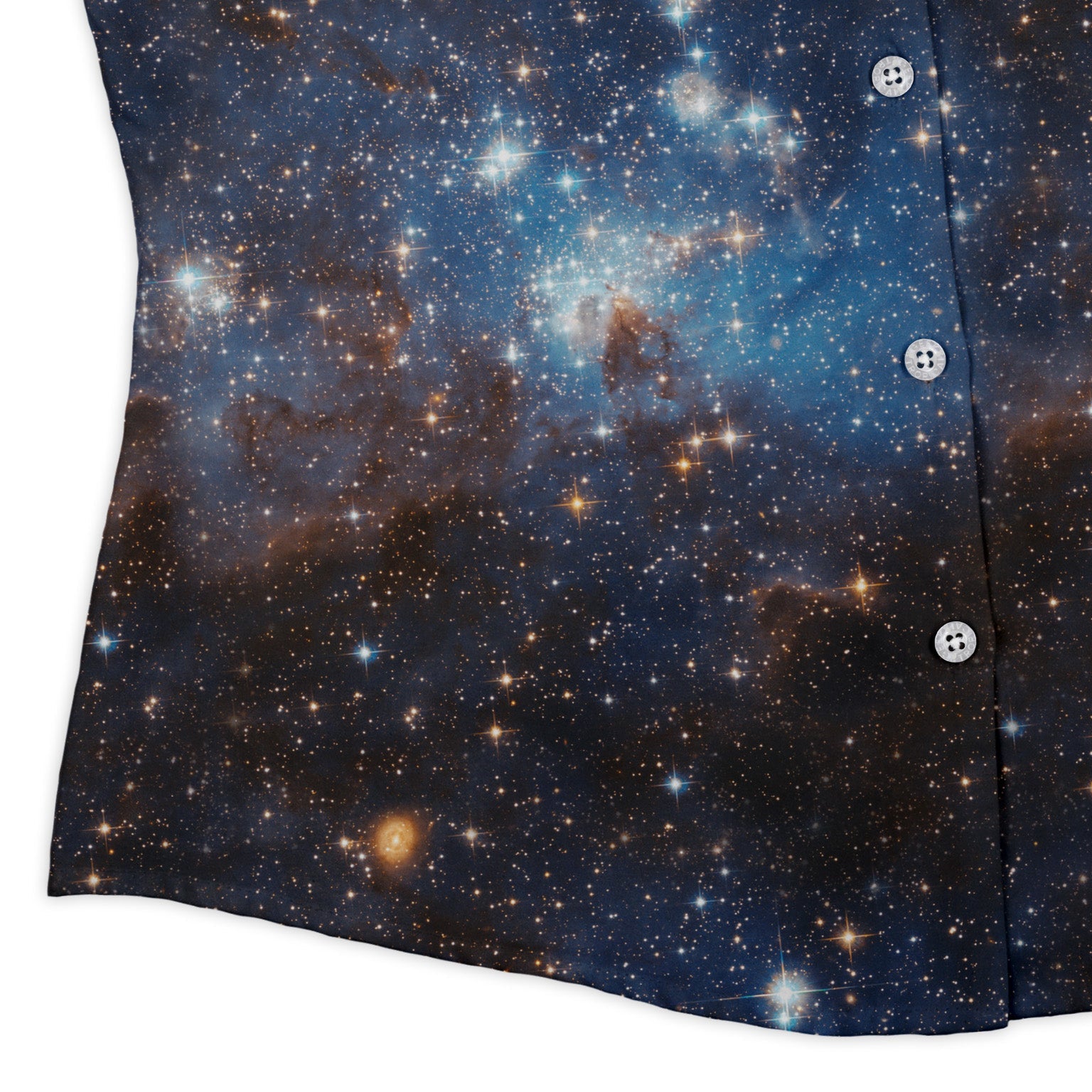 Blue Brown Galaxy Space Curvy Button Up Shirt Geek Nerd outer space & astronaut print women