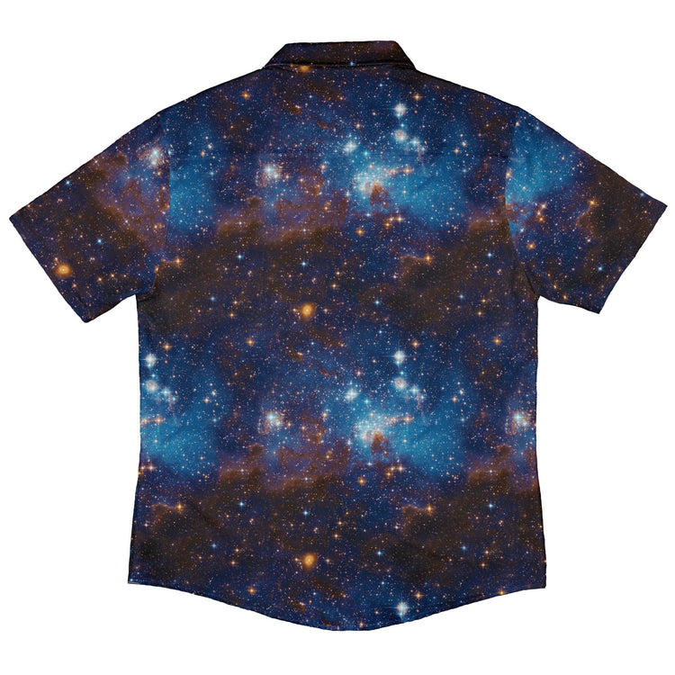 Blue Brown Galaxy Space Button Up Shirt - adult sizing - outer space & astronaut print -