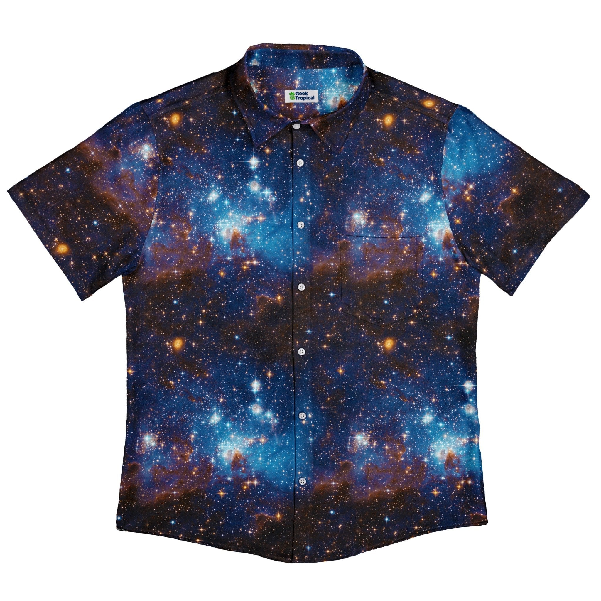 Blue Brown Galaxy Space Button Up Shirt - adult sizing - outer space & astronaut print -