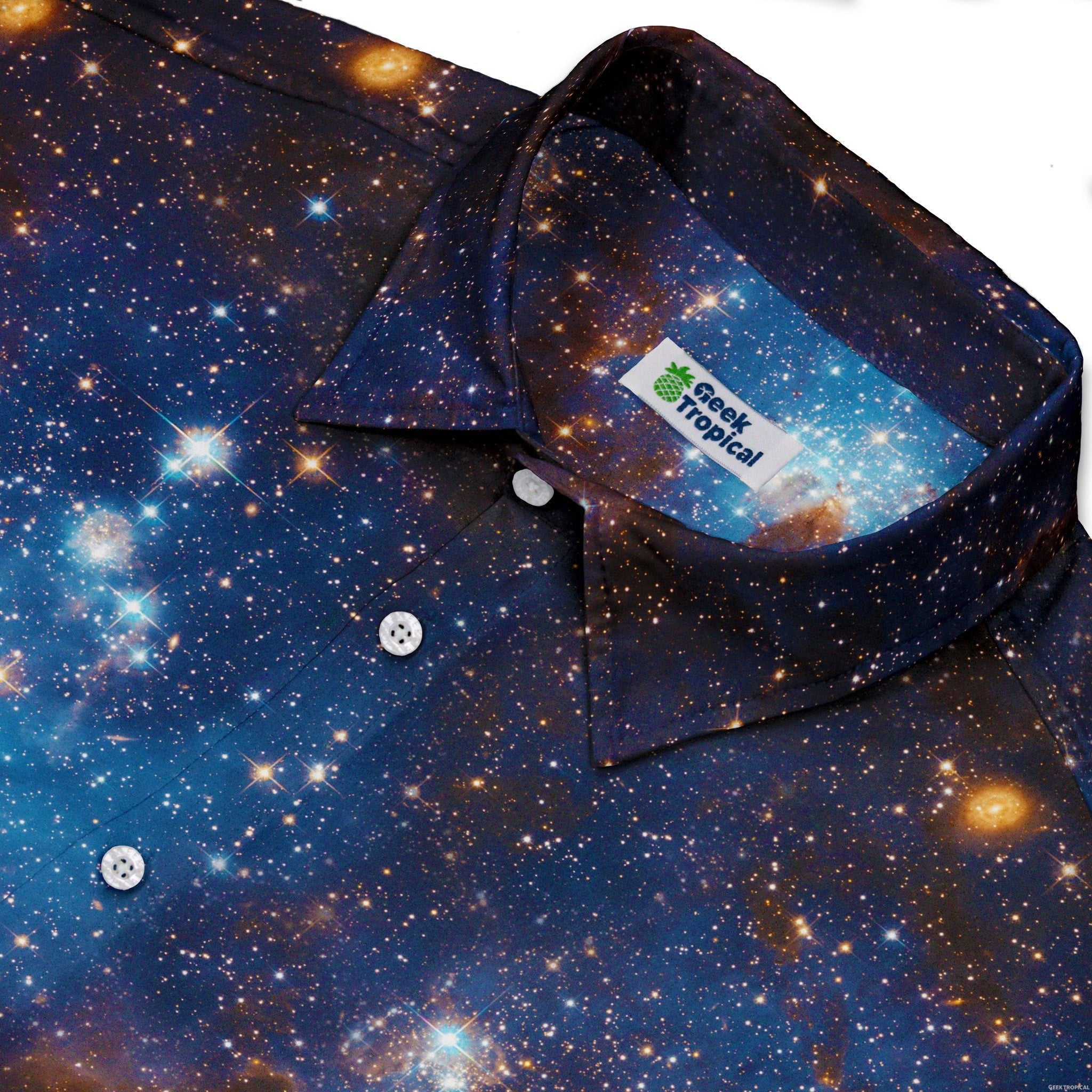 Blue Brown Galaxy Space Button Up Shirt - adult sizing - outer space & astronaut print -