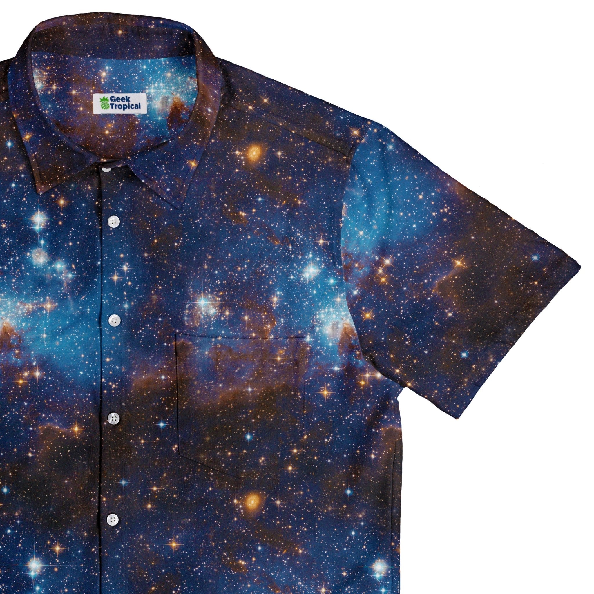 Blue Brown Galaxy Space Button Up Shirt - adult sizing - outer space & astronaut print -