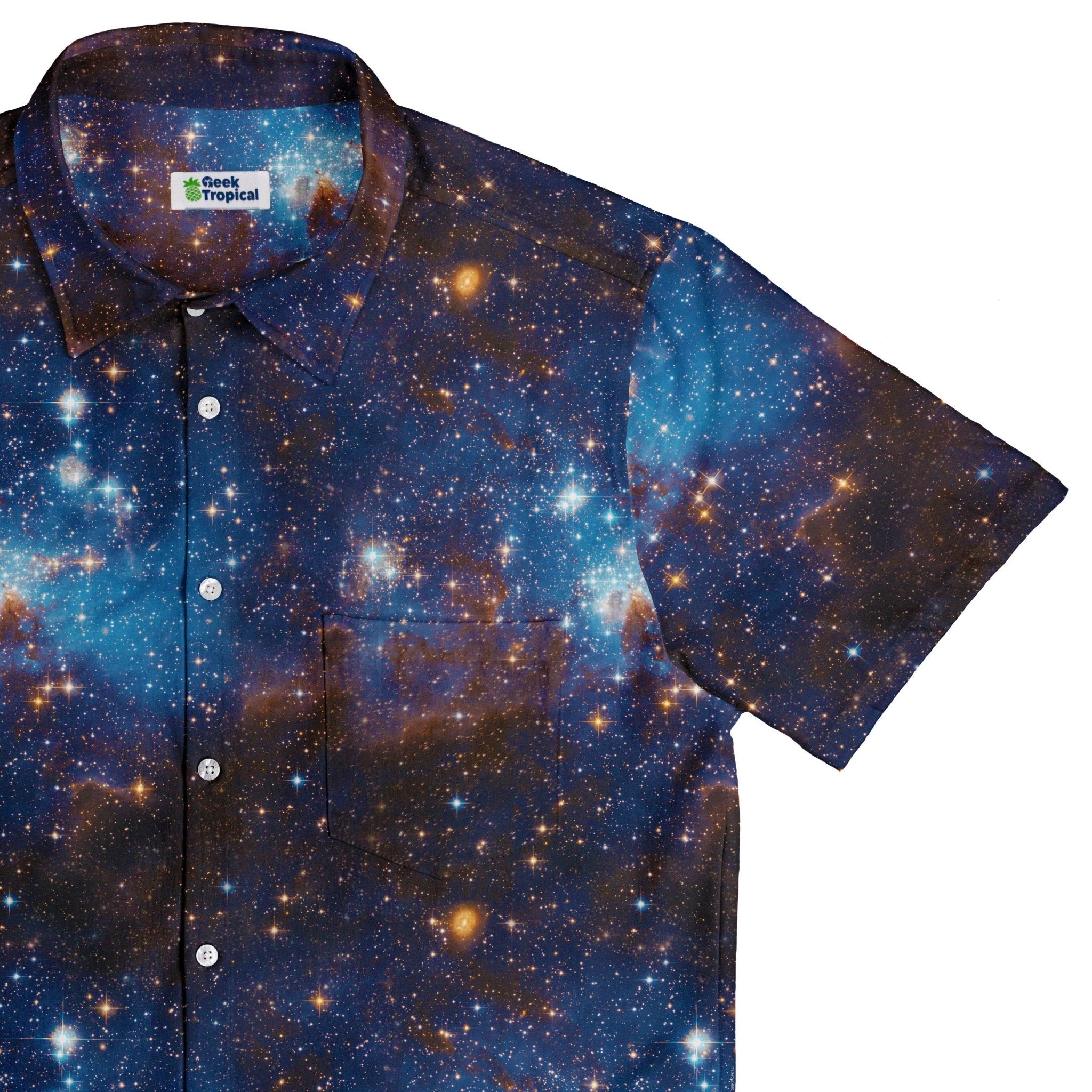 Blue Brown Galaxy Space Button Up Shirt - adult sizing - outer space & astronaut print -