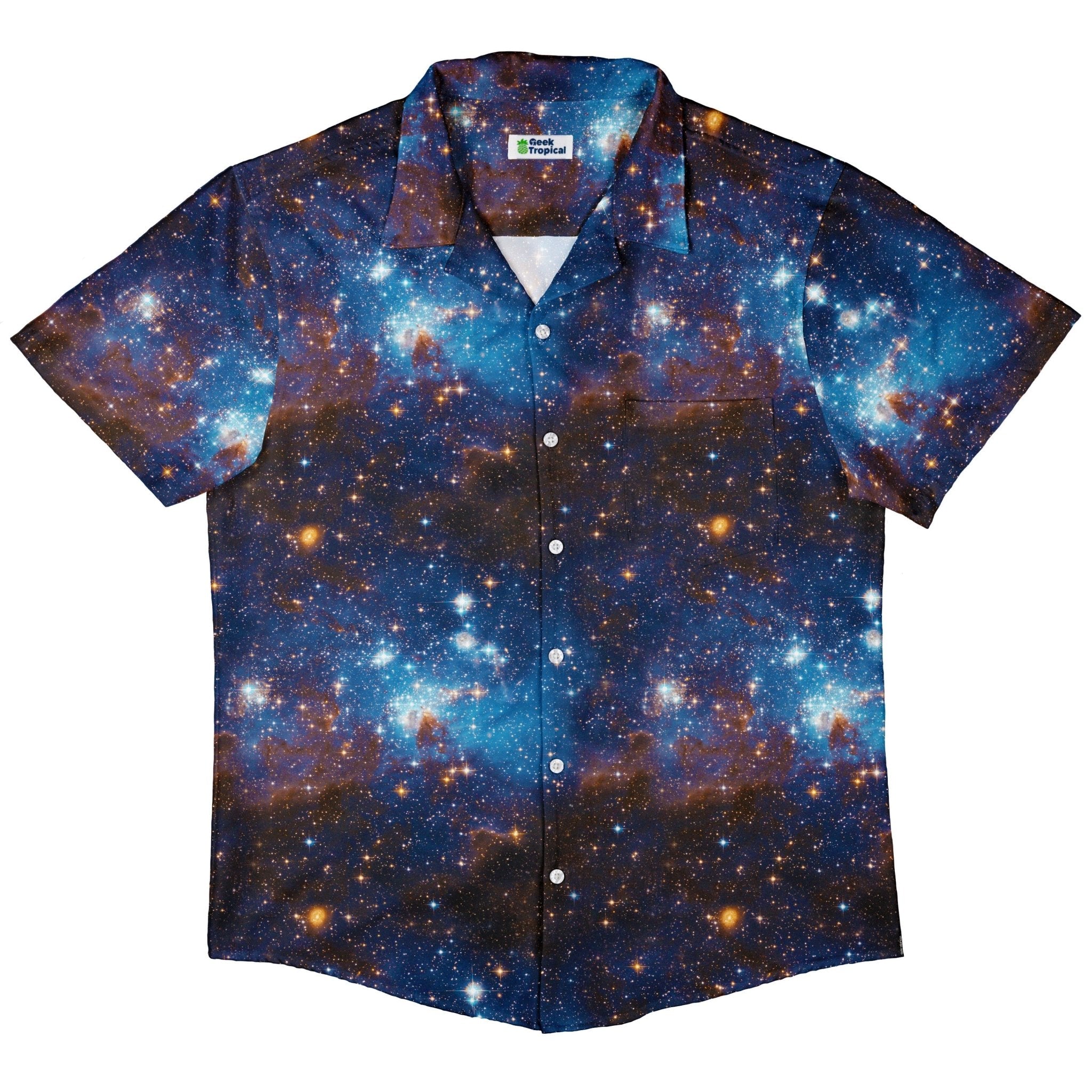 Blue Brown Galaxy Space Button Up Shirt - adult sizing - outer space & astronaut print -