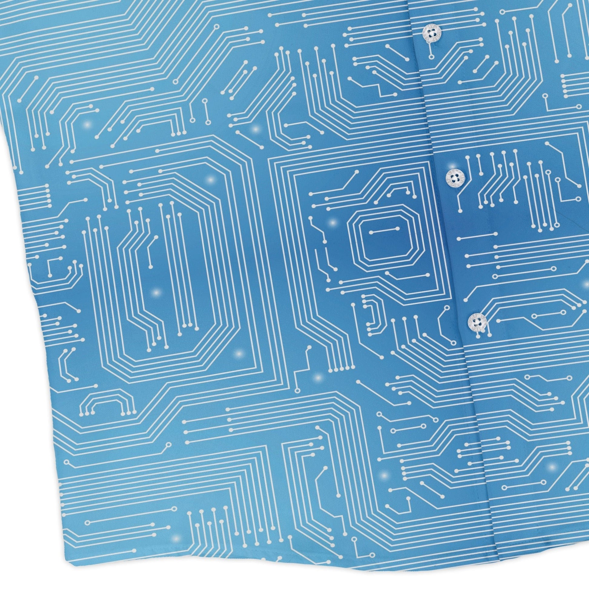 Blue Computer Circuit Board Long Sleeve Button Up Shirt Geek Nerd adult sizing computer print FLOW DESC WRITING