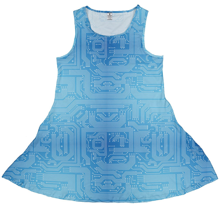 Blue Computer Circuit Board Dress Geek Nerd computer print lx - C