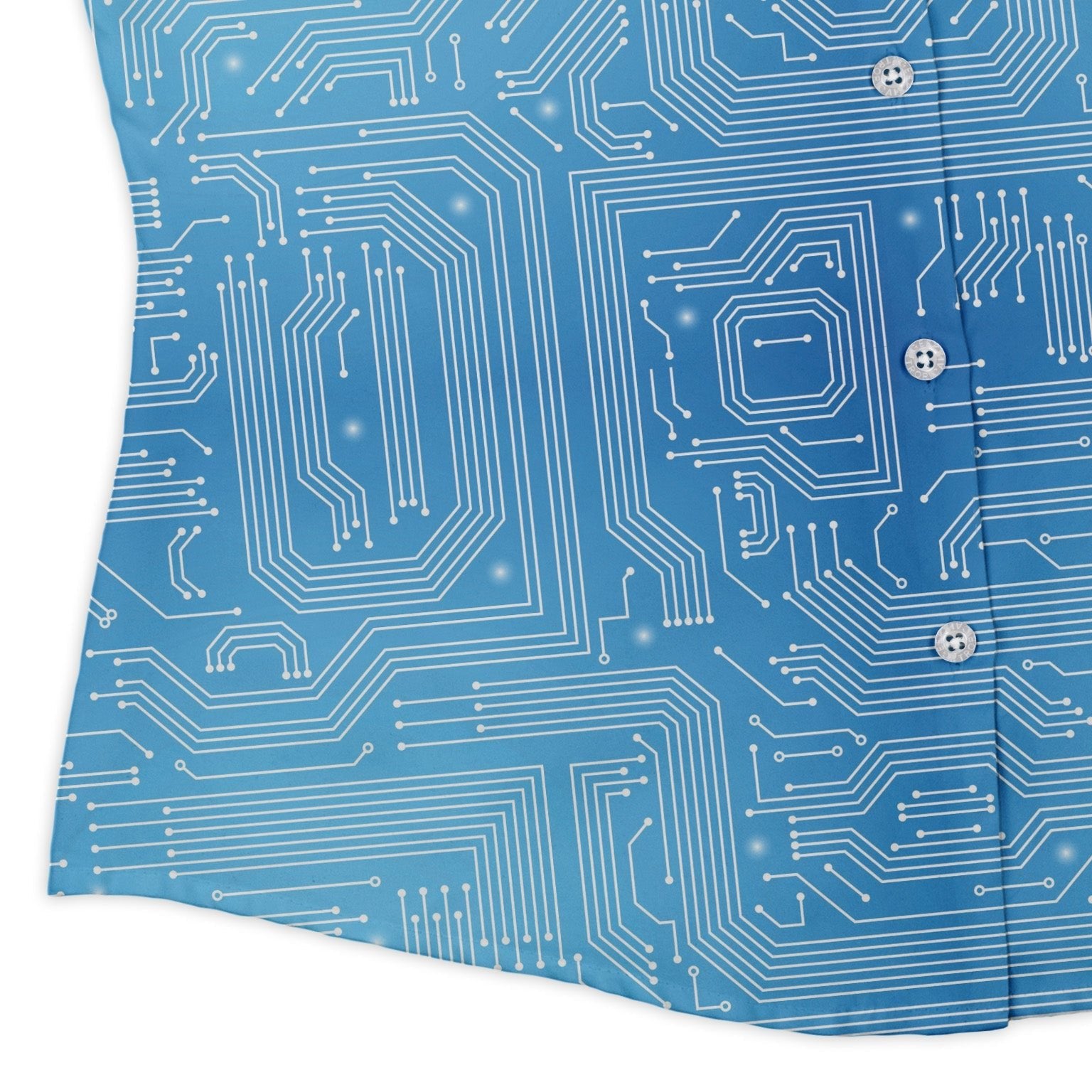 Blue Computer Circuit Board Curvy Button Up Shirt Geek Nerd computer print women