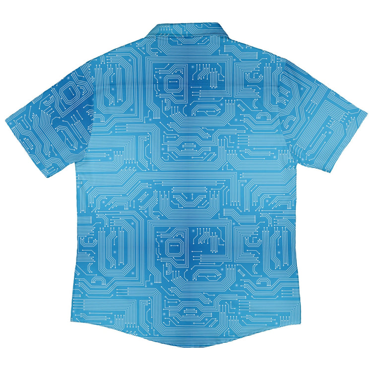 Blue Computer Circuit Board Button Up Shirt - adult sizing - computer print -