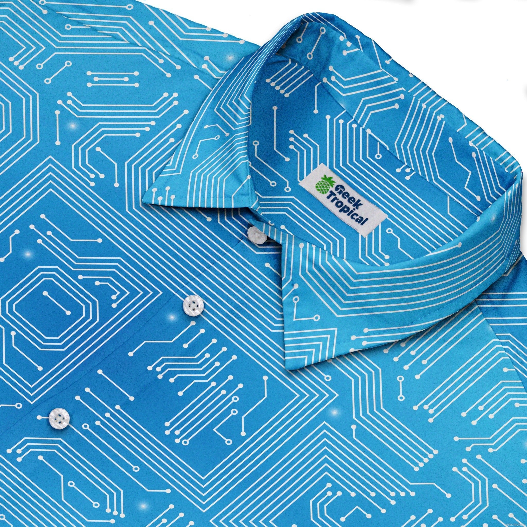 Blue Computer Circuit Board Button Up Shirt - adult sizing - computer print -