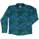 Blue Green Hawaiian Space Long Sleeve Button Up Shirt Geek Nerd adult sizing FLOW DESC WRITING outer space & astronaut print