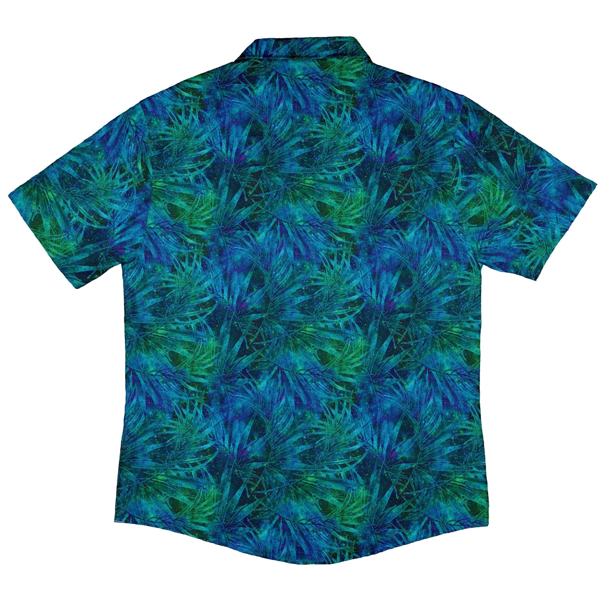 Blue Green Hawaiian Space Button Up Shirt - adult sizing - outer space & astronaut print - Tropical Hawaiian Patterns