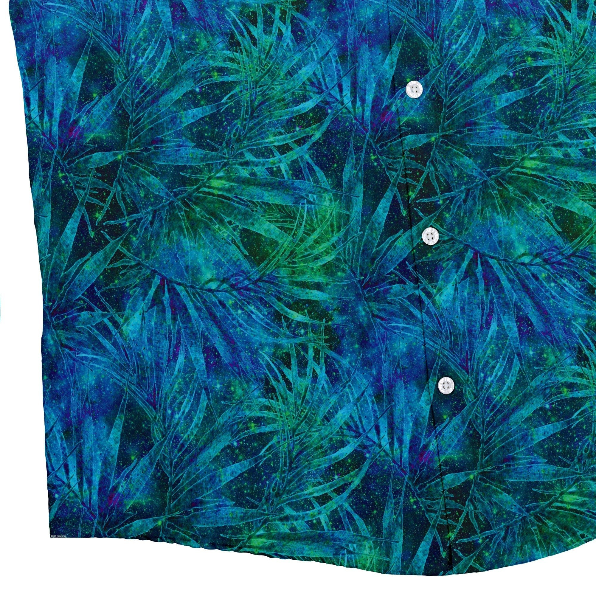 Blue Green Hawaiian Space Button Up Shirt - adult sizing - outer space & astronaut print - Tropical Hawaiian Patterns